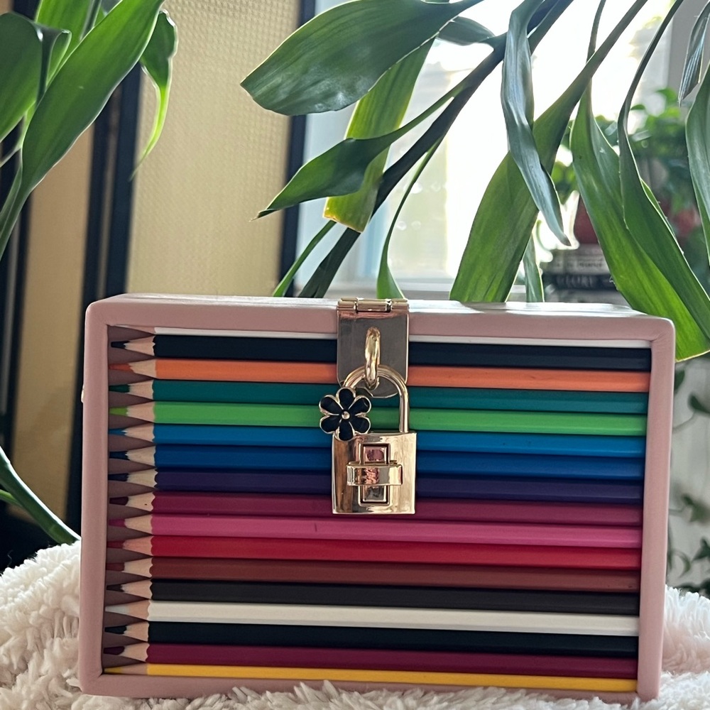 Colorful Pencil Clutch with Gold Lock